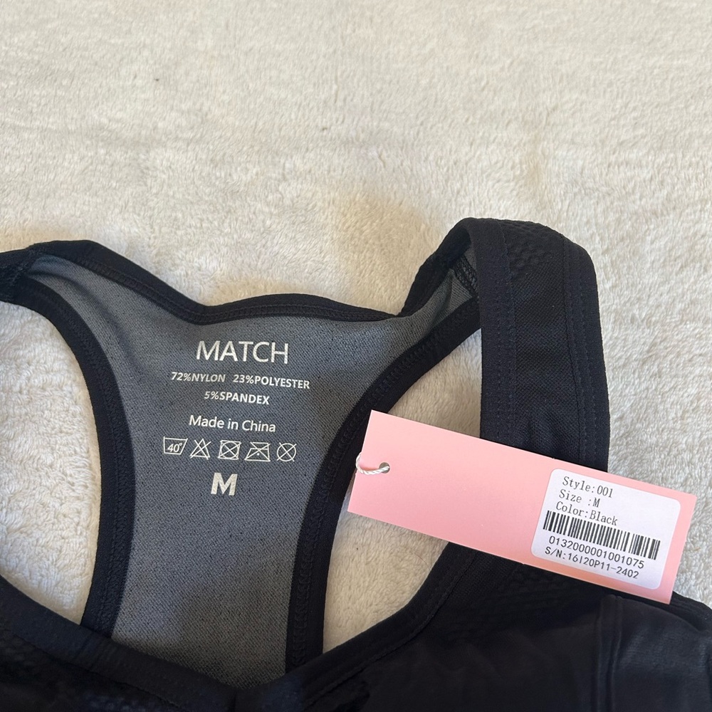 Match Black Racerback Sports Bra Medium Support - Picture 5 of 6
